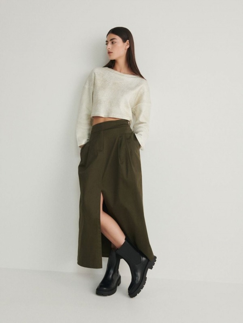 Olive Reserved Adjustable Waist Women's Skirts | CTRV-19704