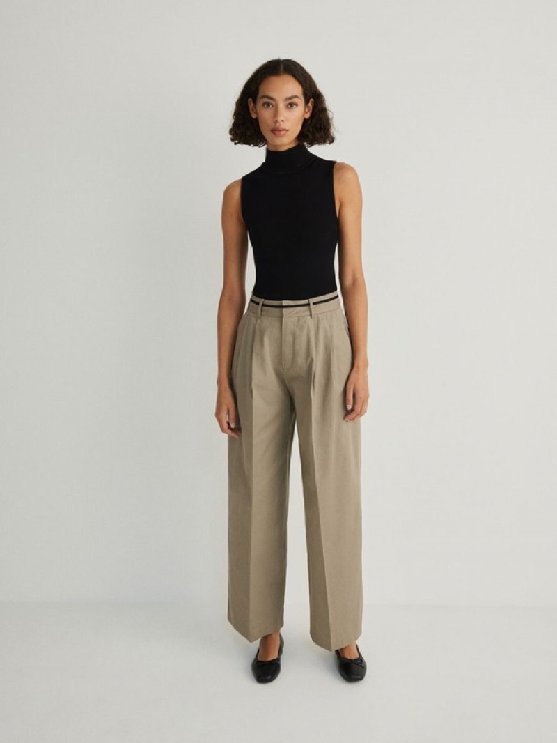 Olive Reserved Cottonpressed Crease Women's Trousers | EONM-68972