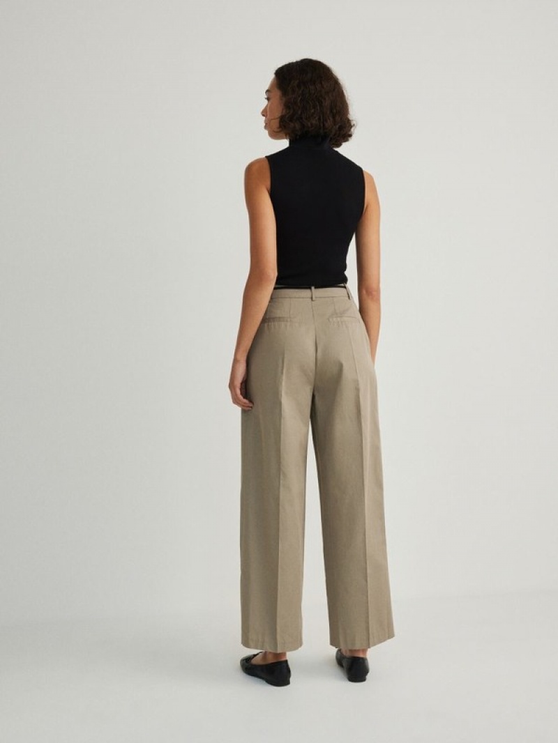 Olive Reserved Cottonpressed Crease Women's Trousers | EONM-68972