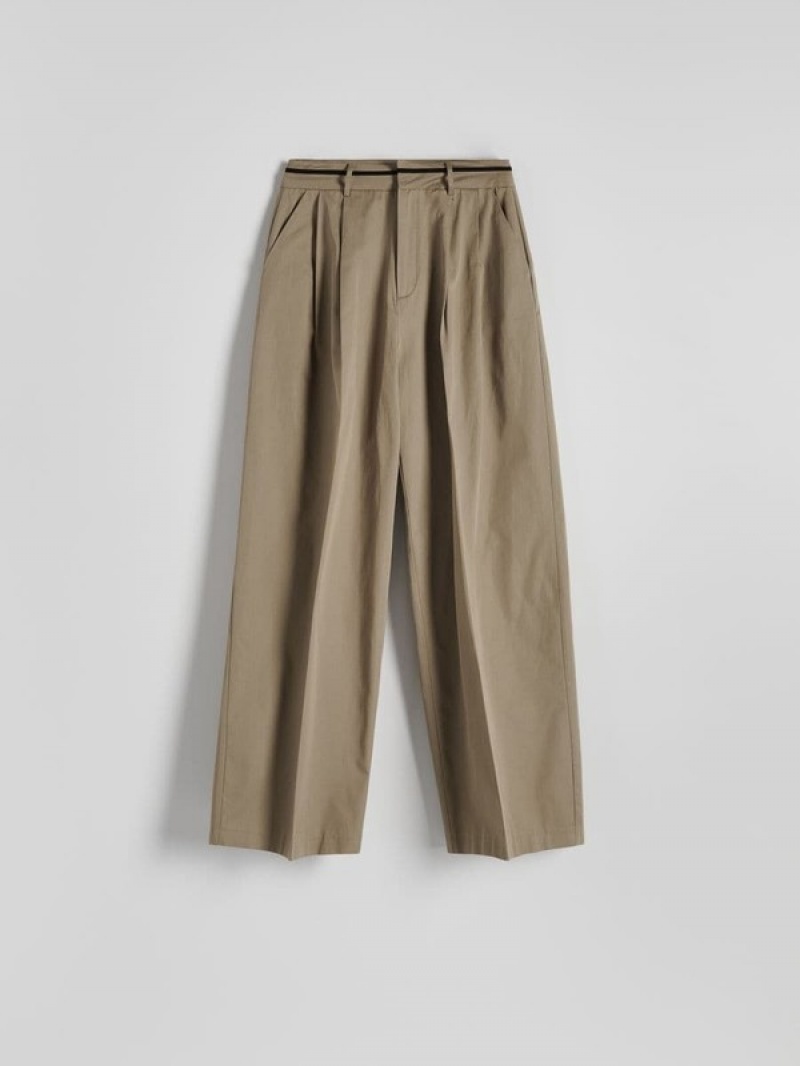 Olive Reserved Cottonpressed Crease Women's Trousers | EONM-68972