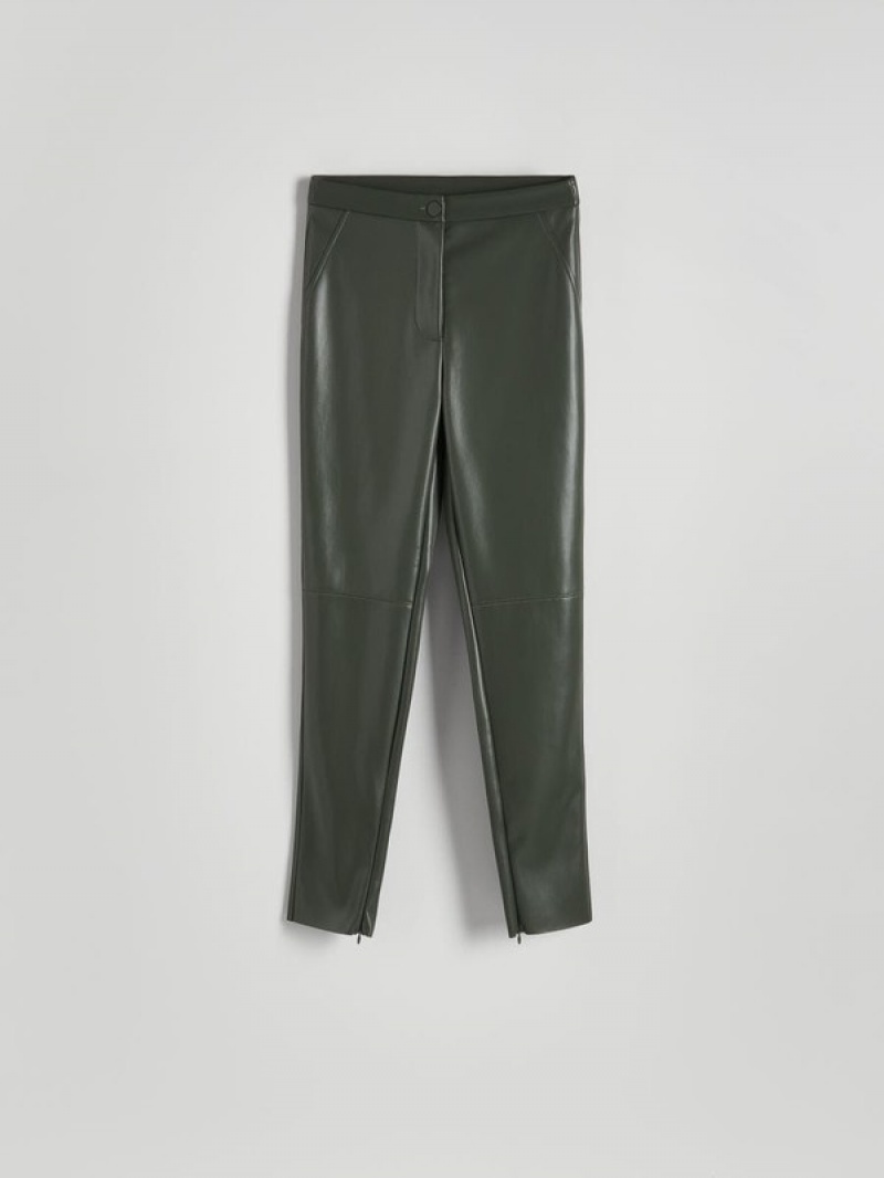 Olive Reserved Faux Leather Women's Trousers | WJZV-70691