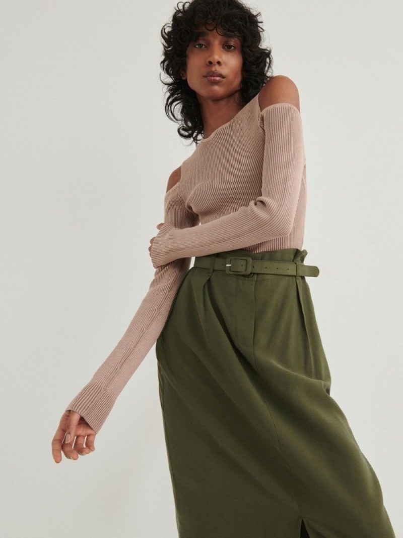 Olive Reserved Midi With Women's Skirts | YZGF-05681