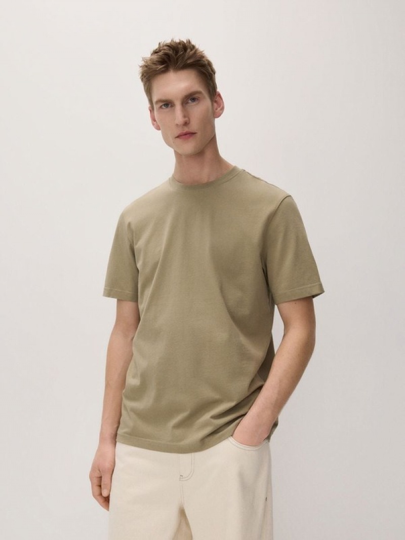 Olive Reserved Regular Fit Cotton Men's T-shirts | RLVE-25730