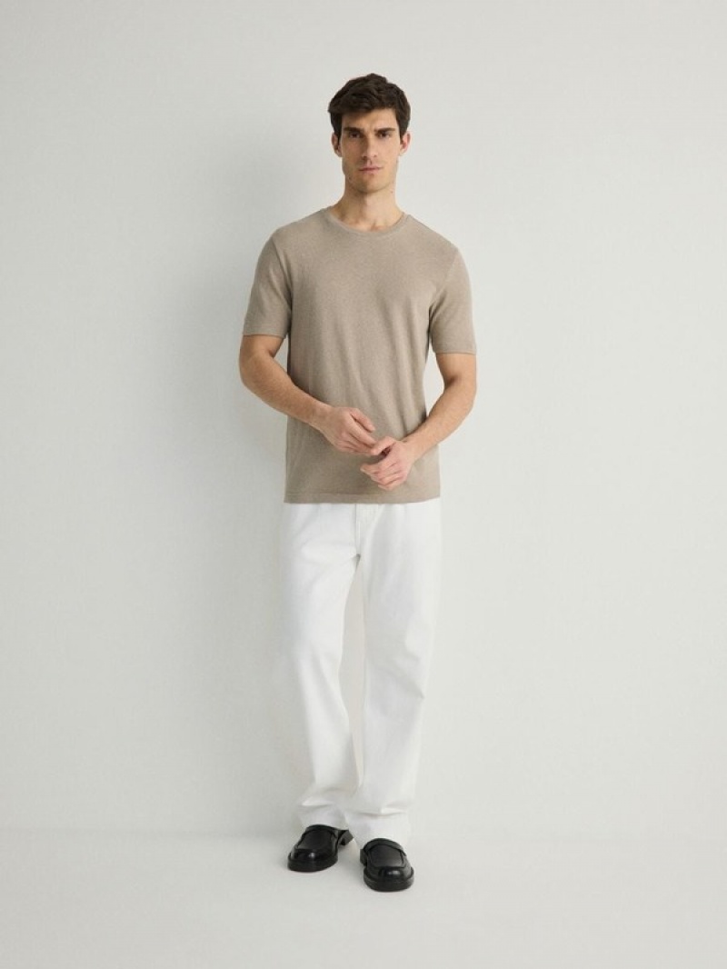 Olive Reserved Regular Fit T-linen Blend Men's T-shirts | XVNK-60197