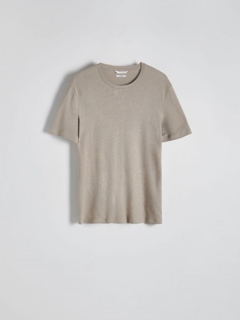 Olive Reserved Regular Fit T-linen Blend Men's T-shirts | XVNK-60197