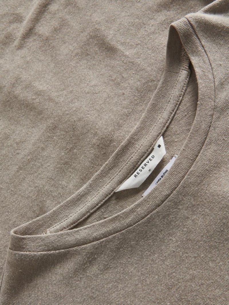 Olive Reserved Regular Fit T-linen Blend Men's T-shirts | XVNK-60197