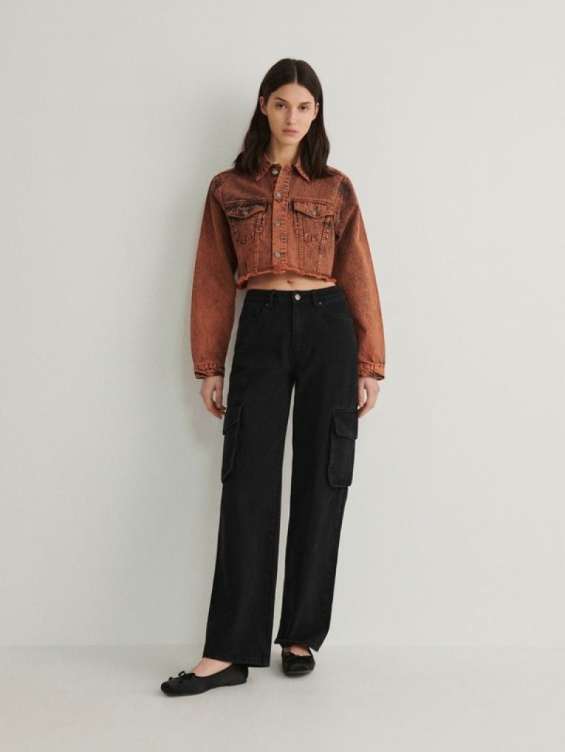 Orange Reserved Cropped Denimwash Effect Women's Jackets | XVWG-38675