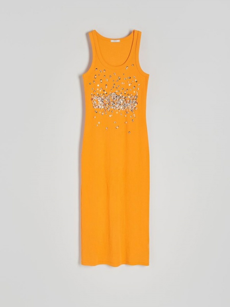 Orange Reserved Shiny Appliqués Women's Dress | PTHO-18547