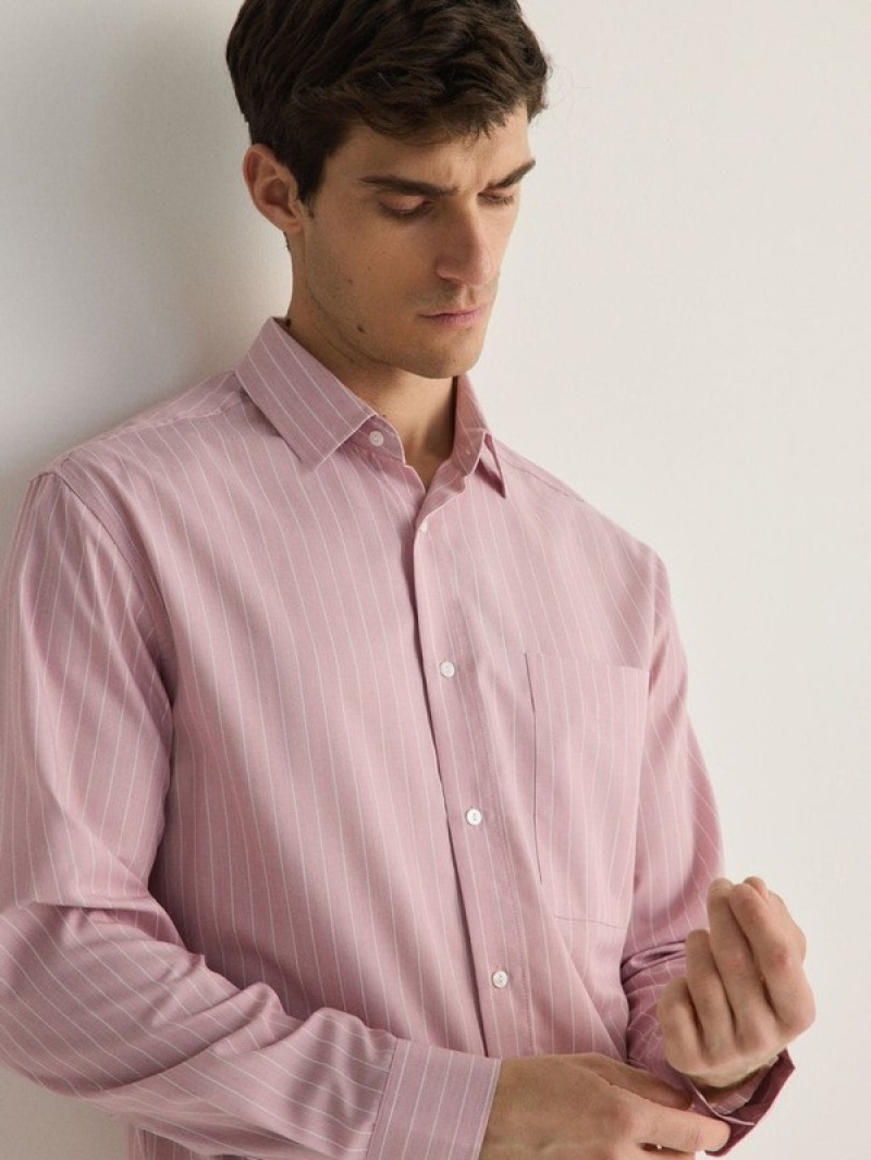 Pink Reserved Comfort Fit Stripe Men's Shirts | HIDF-52064