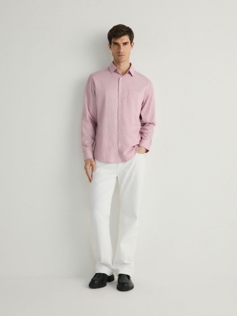 Pink Reserved Comfort Fit Stripe Men's Shirts | HIDF-52064