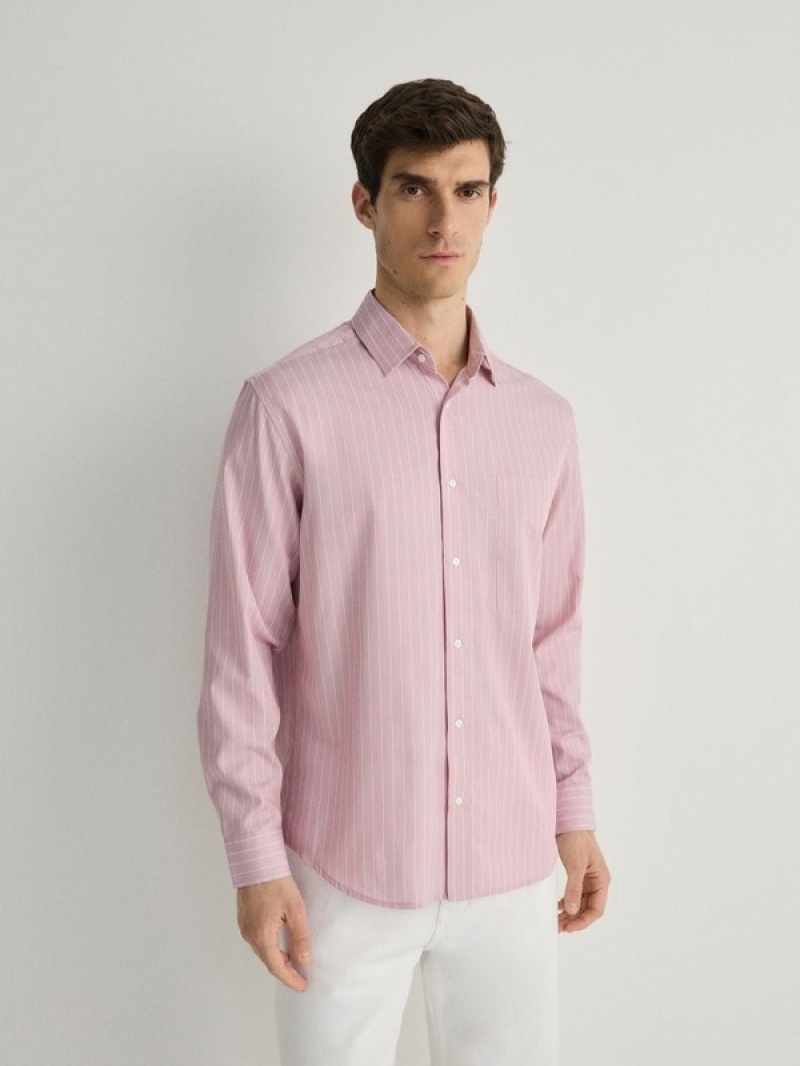 Pink Reserved Comfort Fit Stripe Men\'s Shirts | HIDF-52064