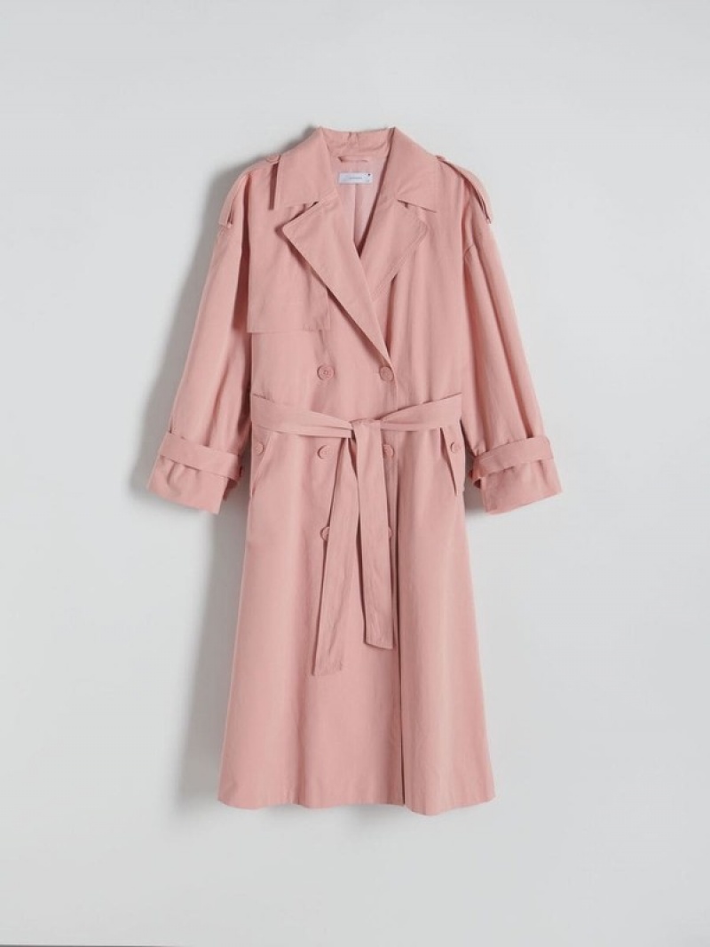 Pink Reserved Double Breasted Oversized Trench Women's Coats | JZEK-83491