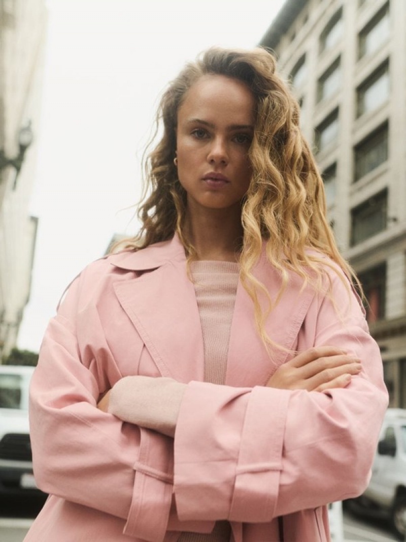 Pink Reserved Double Breasted Oversized Trench Women's Coats | JZEK-83491