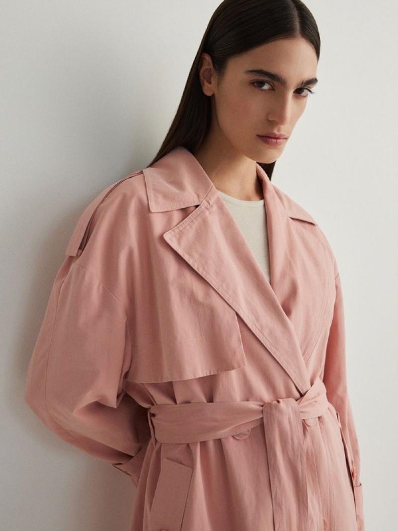 Pink Reserved Double Breasted Oversized Trench Women's Coats | LYRE-90245