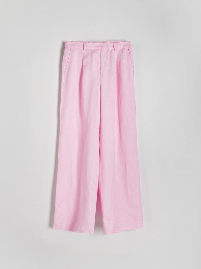 Pink Reserved Linen And Viscose Blend Women's Trousers | PUQJ-38640