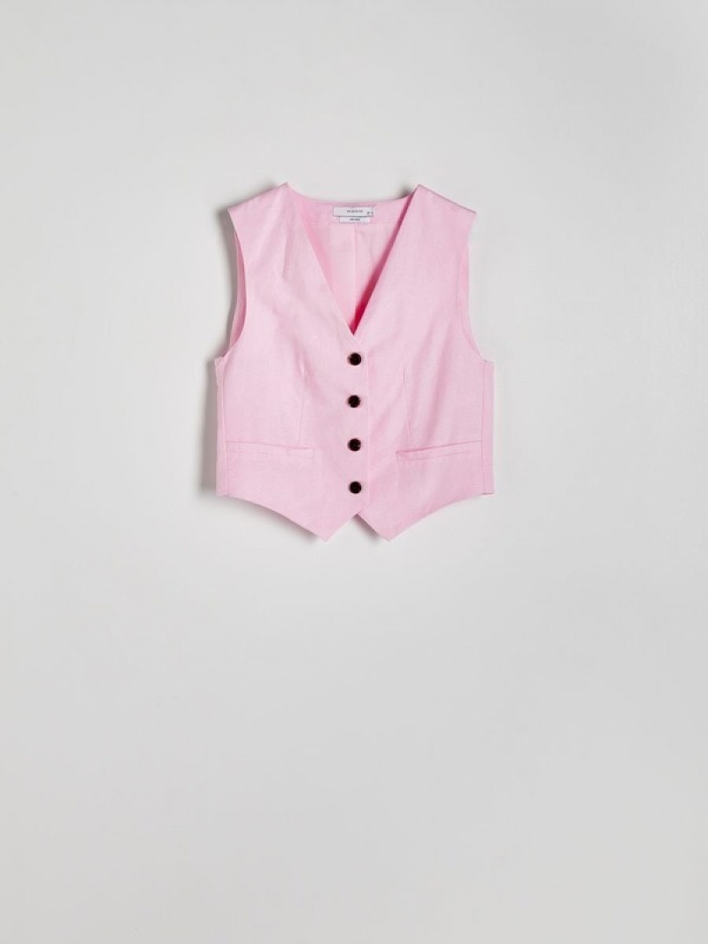 Pink Reserved Linen Blend Women's Vest | RAJX-51936