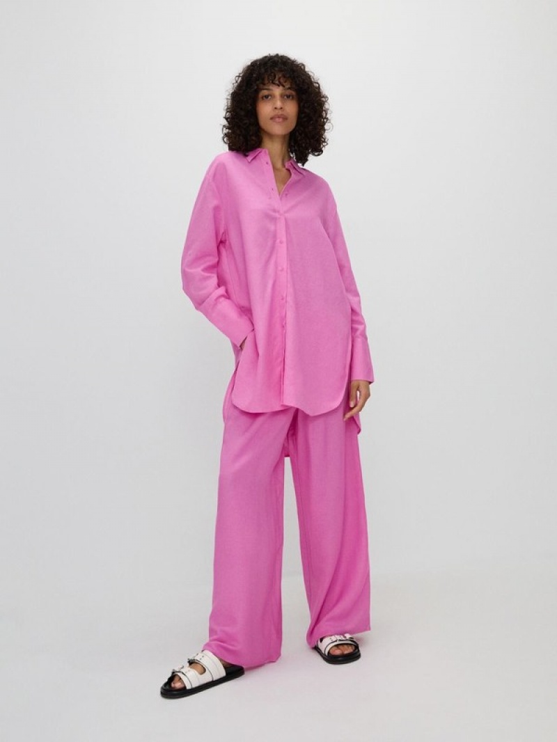 Pink Reserved Longline Viscose Rich Women's Shirts | XBUE-74825