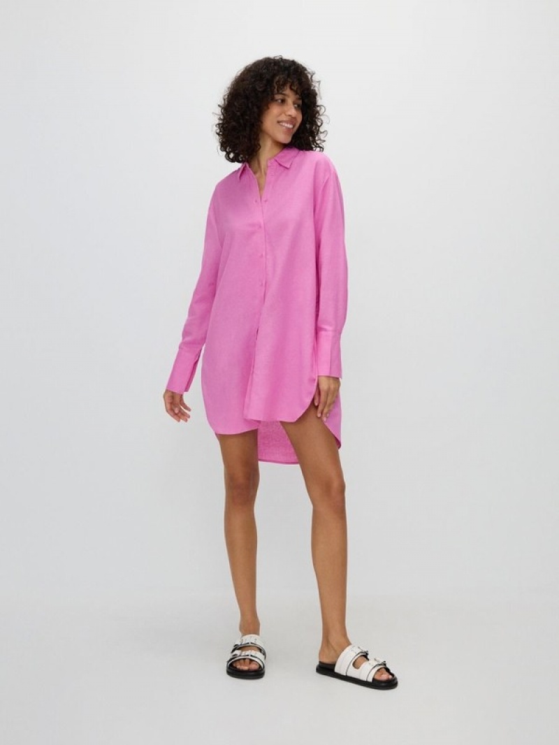 Pink Reserved Longline Viscose Rich Women's Shirts | XBUE-74825