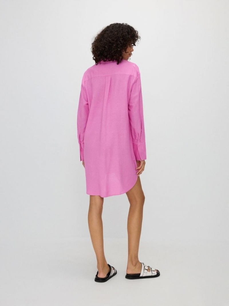 Pink Reserved Longline Viscose Rich Women's Shirts | XBUE-74825