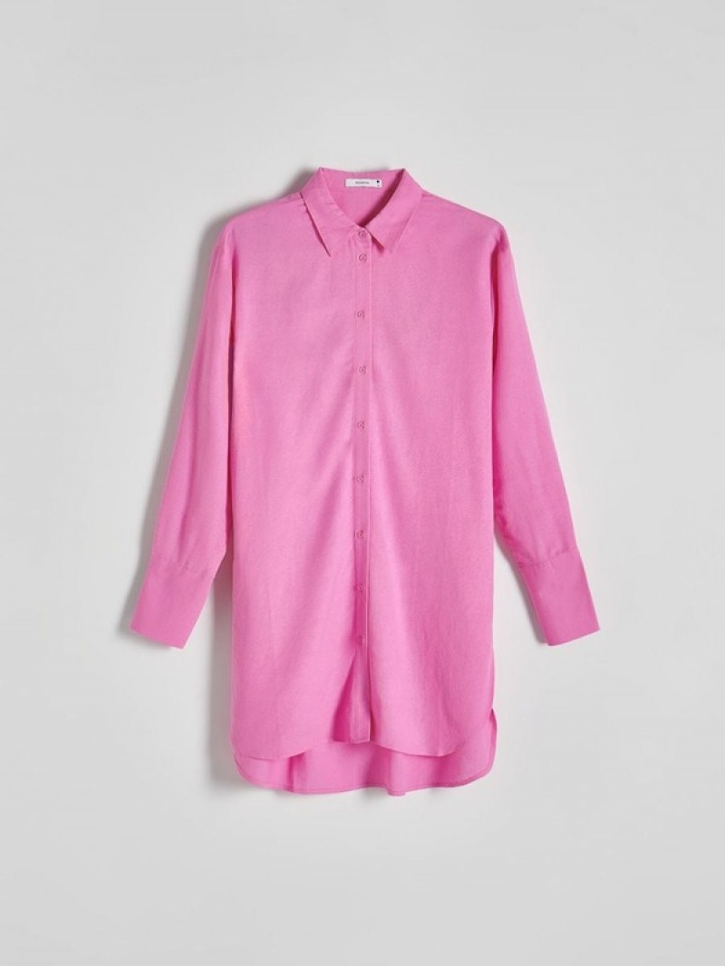 Pink Reserved Longline Viscose Rich Women's Shirts | XBUE-74825