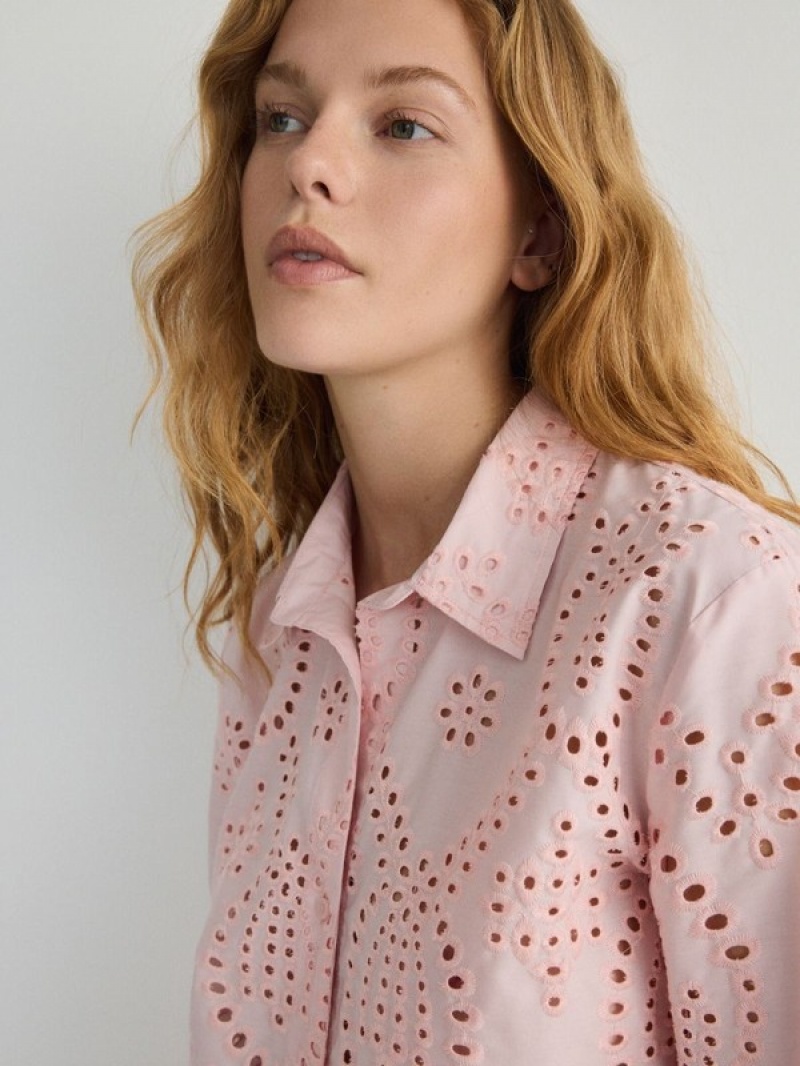 Pink Reserved Openwork Women's Shirts | UDOE-36714