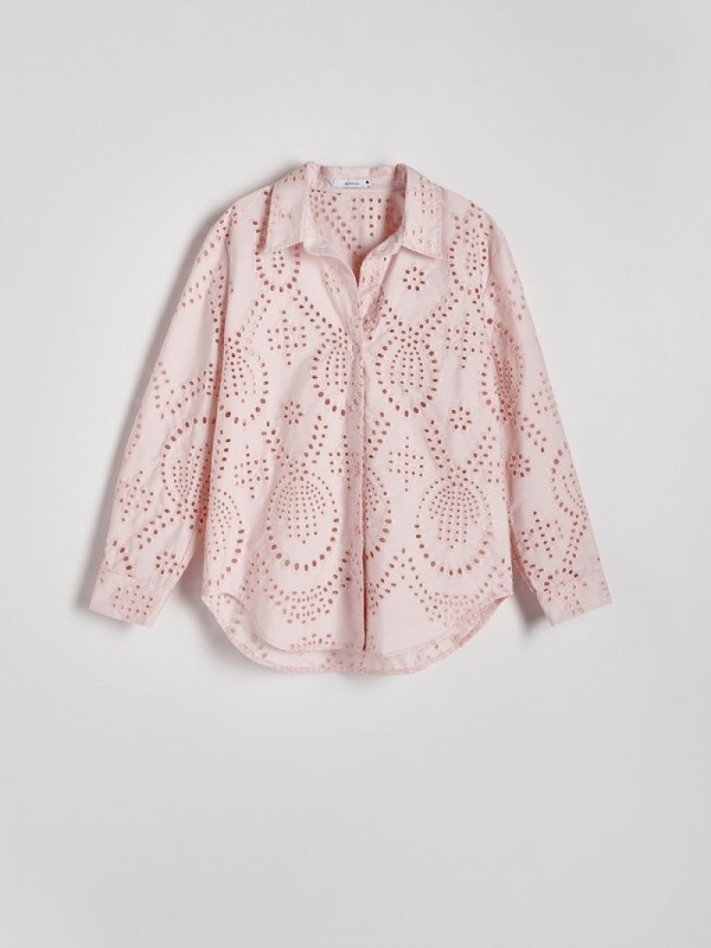 Pink Reserved Openwork Women's Shirts | UDOE-36714