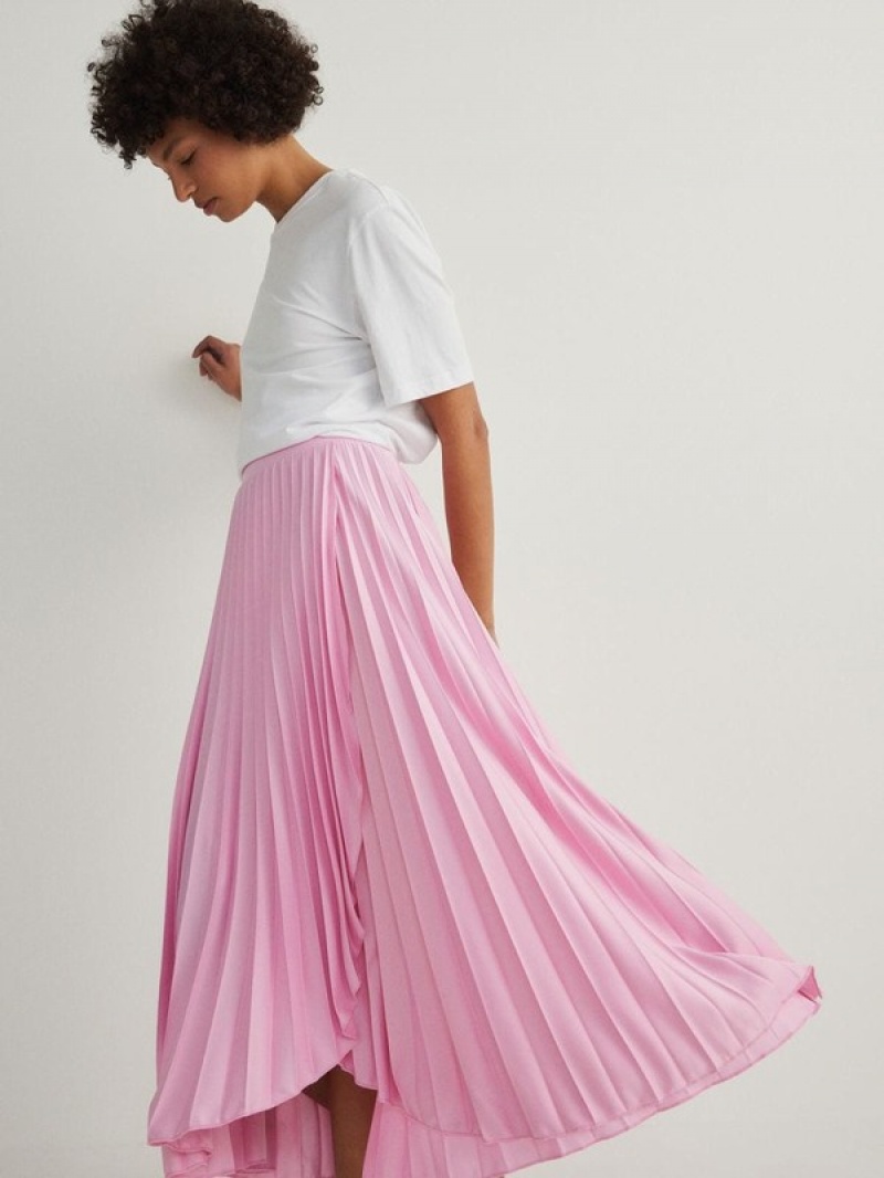 Pink Reserved Pleated Midi Women's Skirts | OYAD-50137