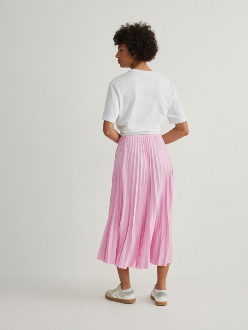 Pink Reserved Pleated Midi Women's Skirts | OYAD-50137