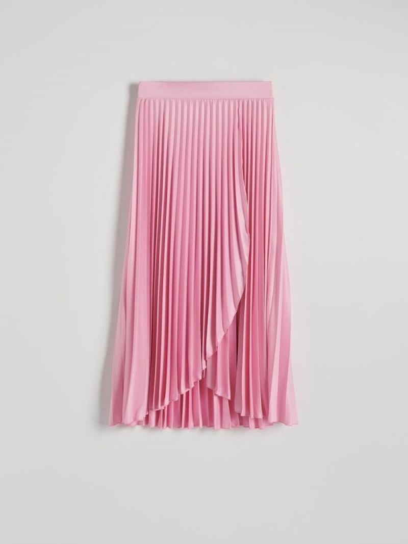 Pink Reserved Pleated Midi Women's Skirts | OYAD-50137