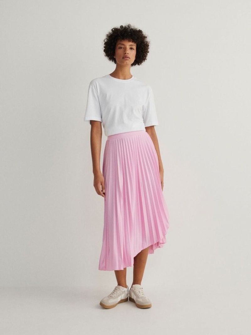 Pink Reserved Pleated Midi Women\'s Skirts | OYAD-50137