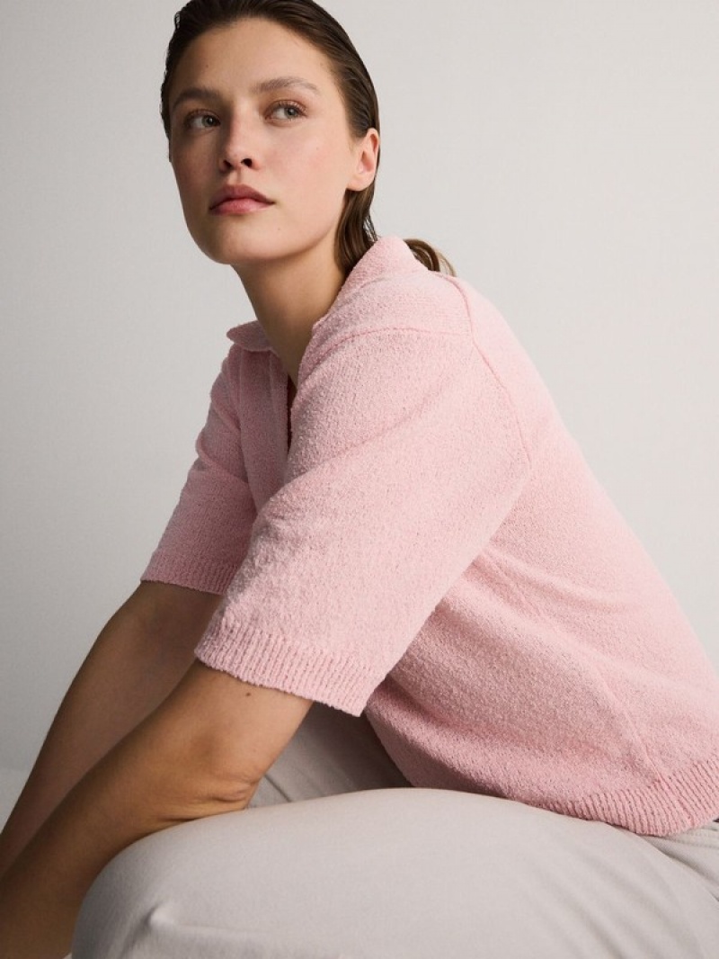 Pink Reserved Polo Style Jersey Women's Sweaters | CWFP-36871