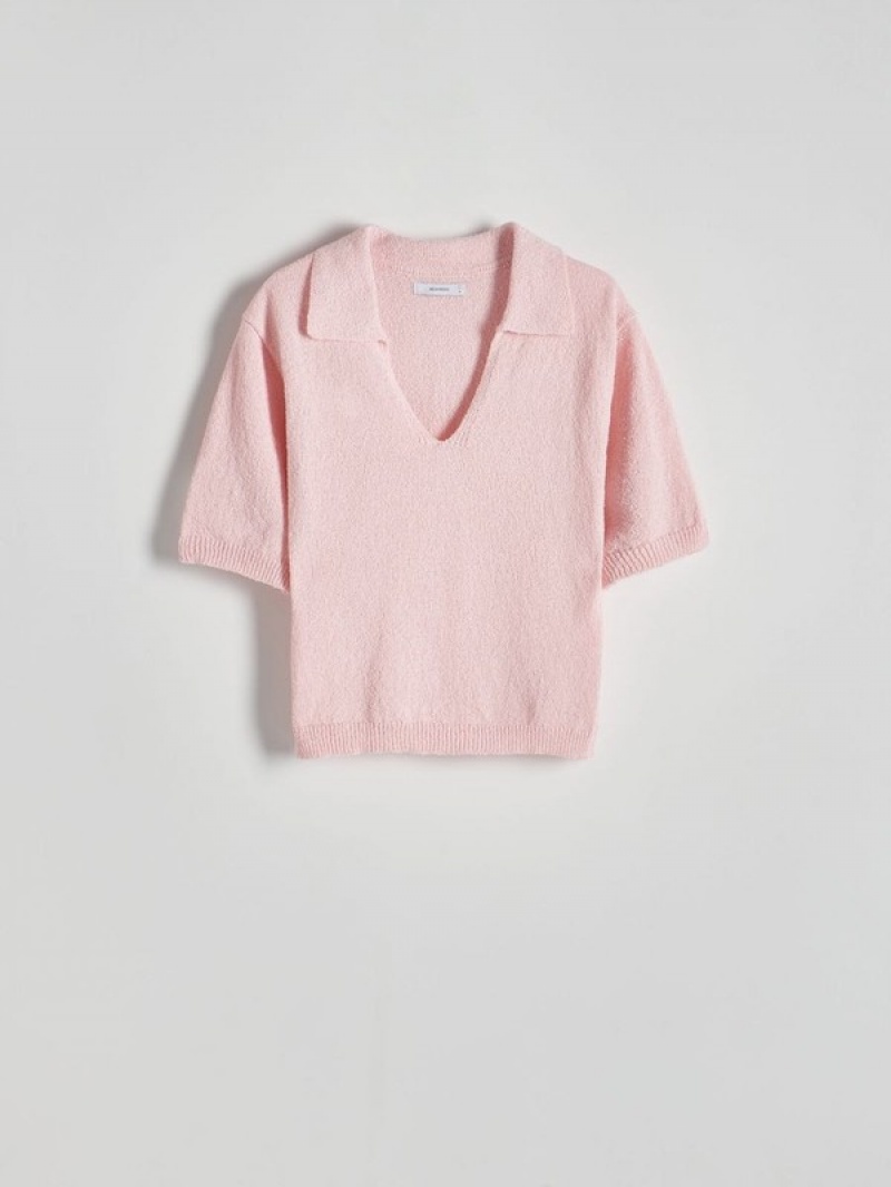 Pink Reserved Polo Style Jersey Women's Sweaters | CWFP-36871