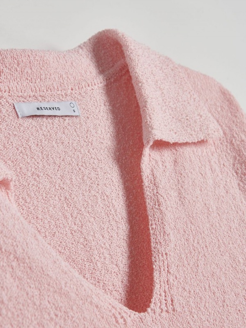 Pink Reserved Polo Style Jersey Women's Sweaters | CWFP-36871