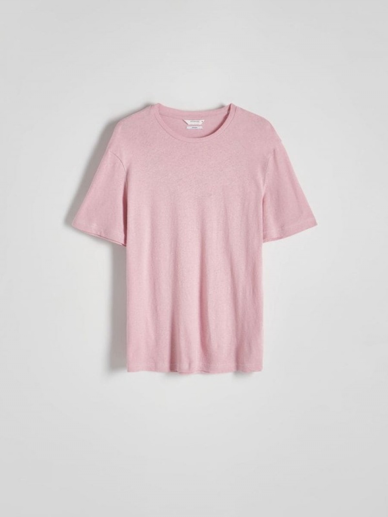 Pink Reserved Regular Fit T-linen Blend Men's T-shirts | RPBN-40825