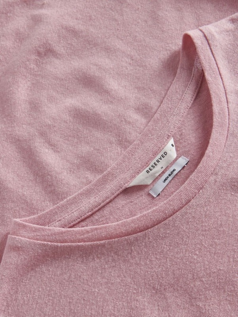 Pink Reserved Regular Fit T-linen Blend Men's T-shirts | RPBN-40825