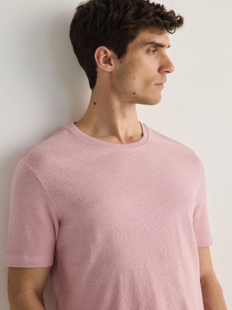 Pink Reserved Regular Fit T-linen Blend Men\'s T-shirts | RPBN-40825