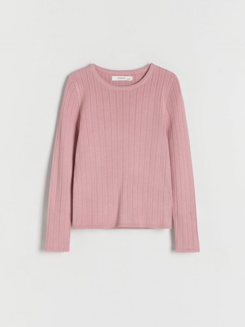 Pink Reserved Rib Knit Girls' Sweaters | UTJB-82176