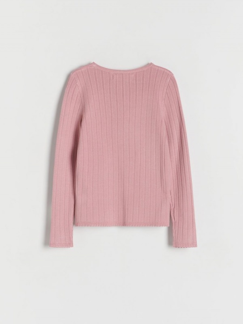 Pink Reserved Rib Knit Girls' Sweaters | UTJB-82176