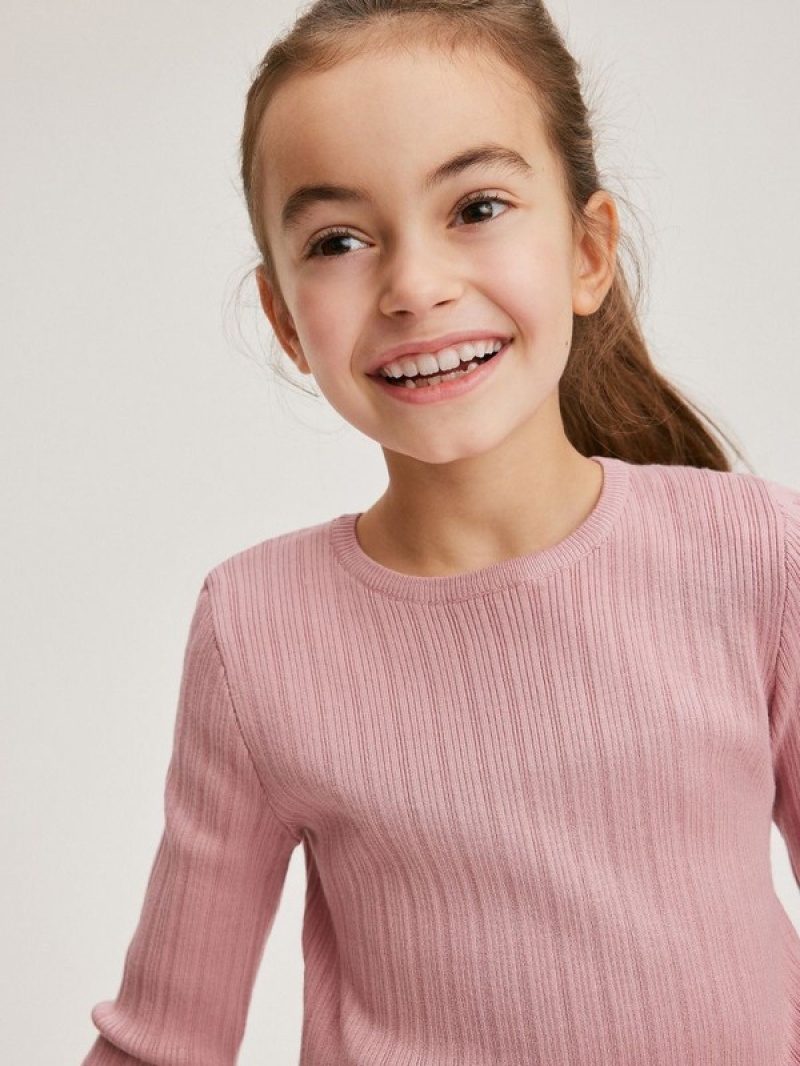 Pink Reserved Rib Knit Girls' Sweaters | UTJB-82176