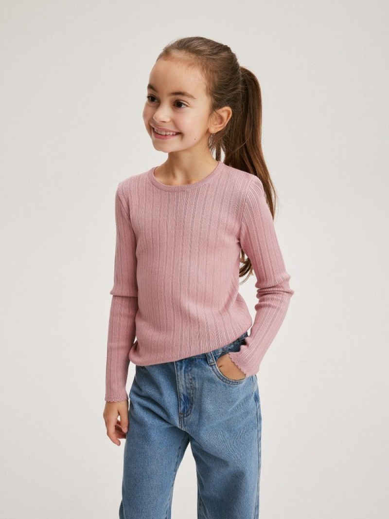 Pink Reserved Rib Knit Girls\' Sweaters | UTJB-82176