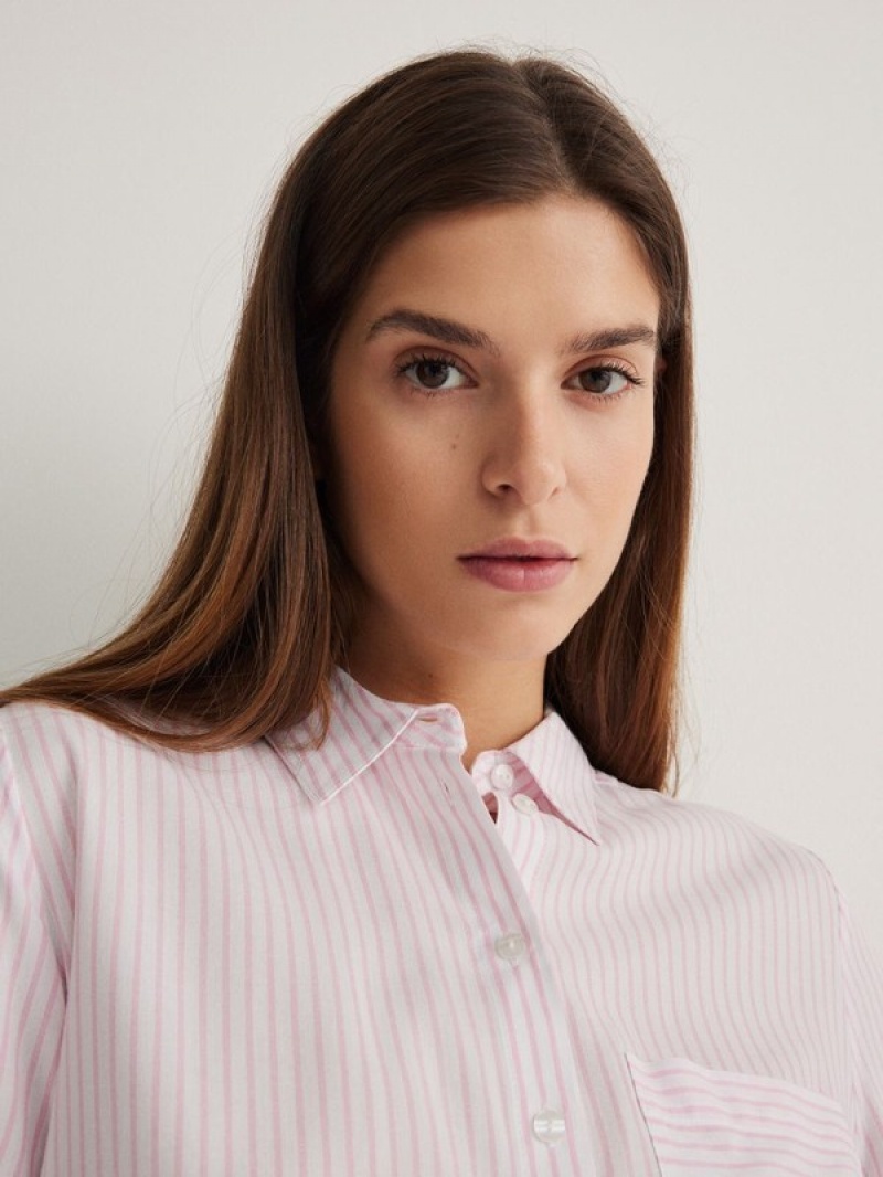 Pink Reserved Striped Women's Shirts | JKPY-82735