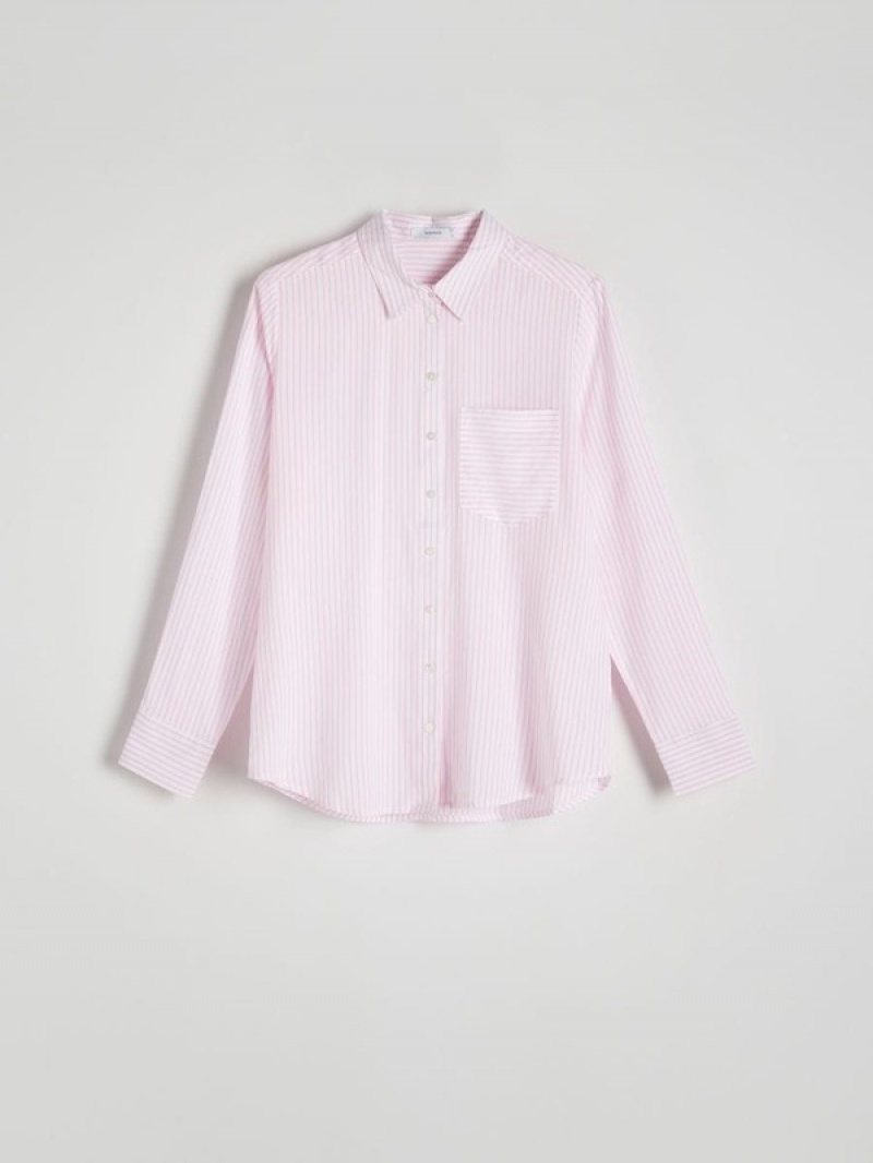 Pink Reserved Striped Women's Shirts | JKPY-82735