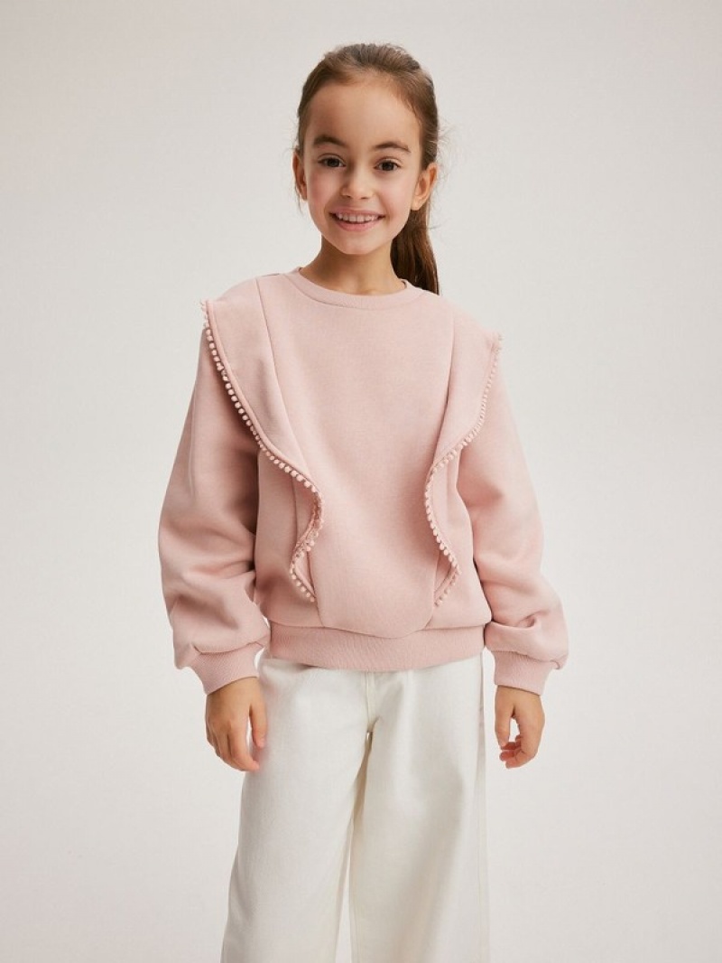 Pink Reserved Sweatdecorative Lace Girls' Sweatshirts | FYJR-27091