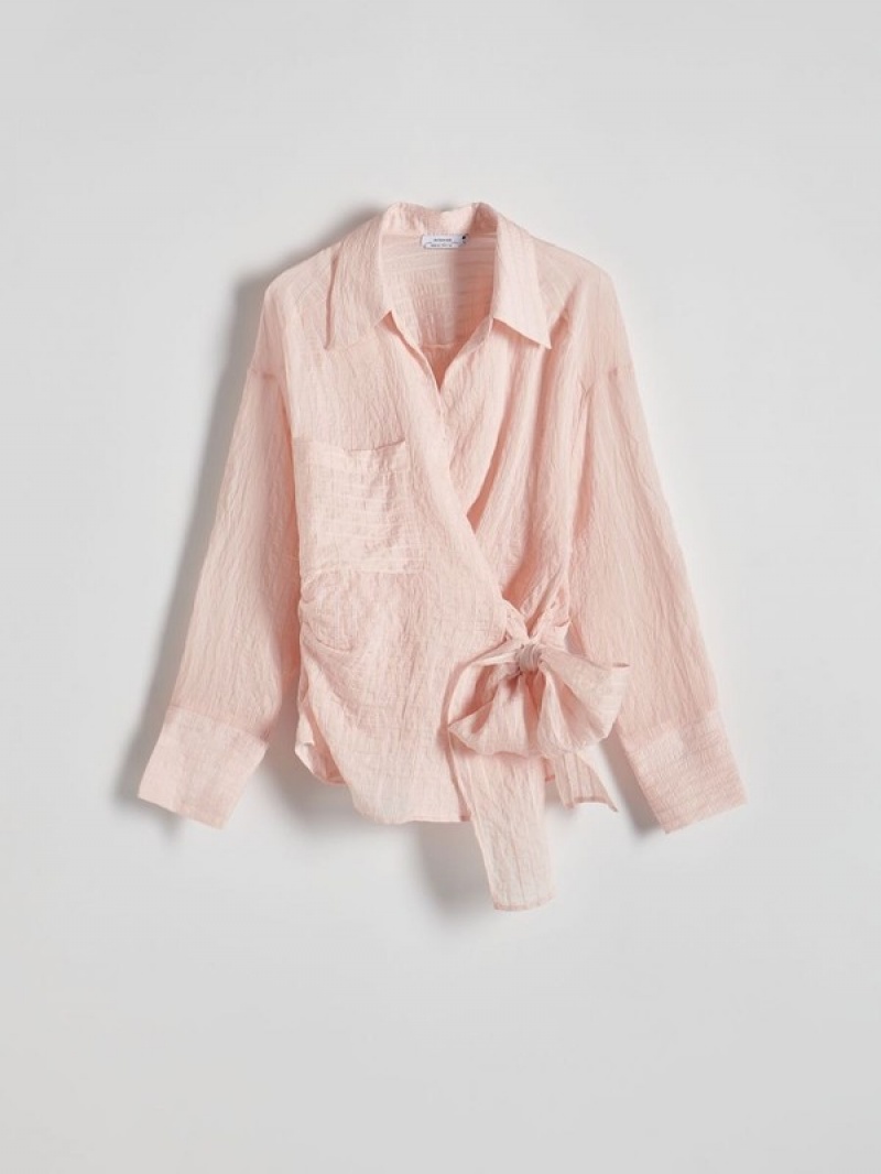 Pink Reserved Wrap Front Tie Detail Women's Shirts | PEGS-93027