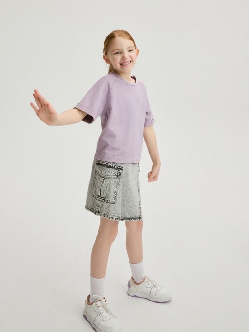 Purple Reserved Cotton T-wash Effect Girls' T-shirts | ELRX-60152