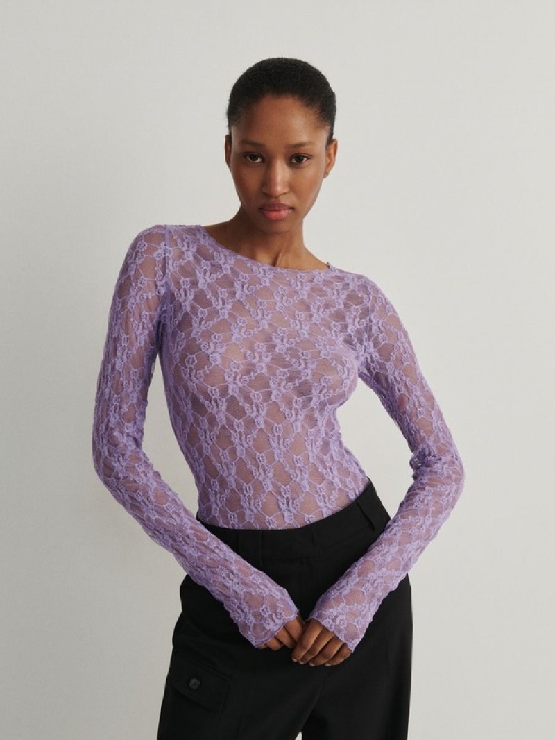 Purple Reserved Long-sleeved Top Women's Shirts | OASB-60134