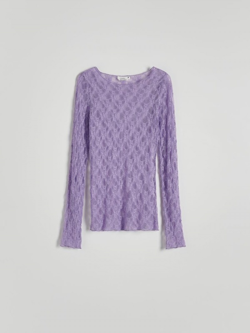 Purple Reserved Long-sleeved Top Women's Shirts | OASB-60134