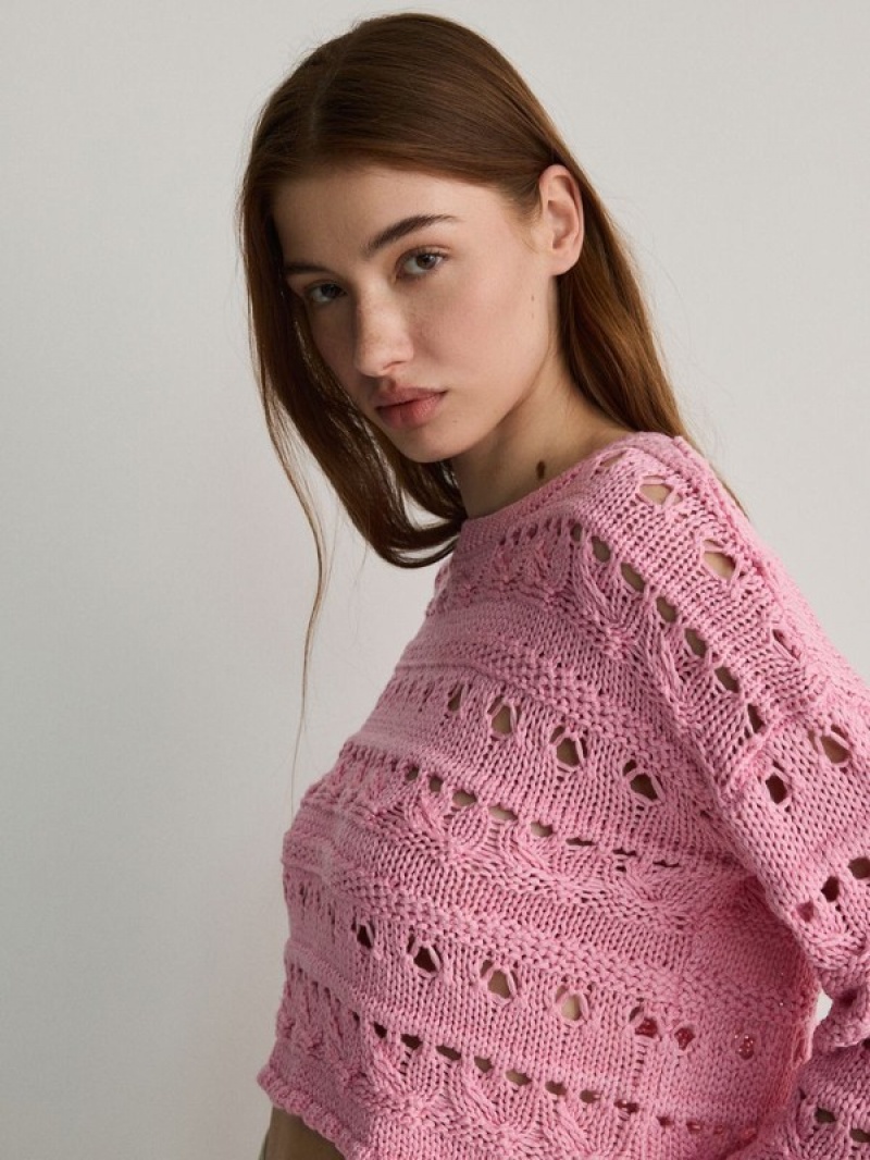 Purple Reserved Openwork Knit Women's Sweaters | UZEV-91286