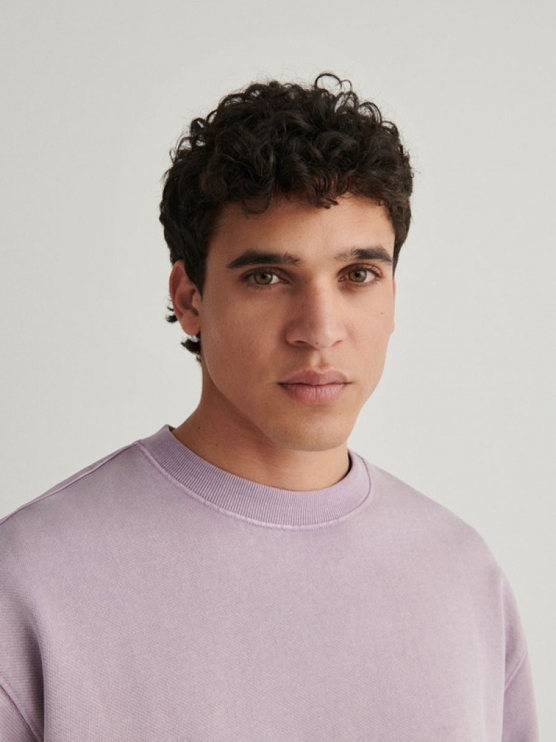 Purple Reserved Sweatwash Effect Men's Sweatshirts | YWQS-08519