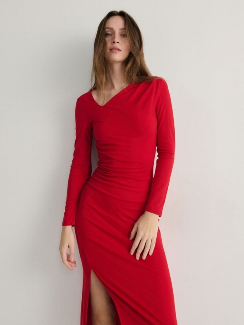 Red Reserved Asymmetric Neckline Women's Dress | ZSAF-17859